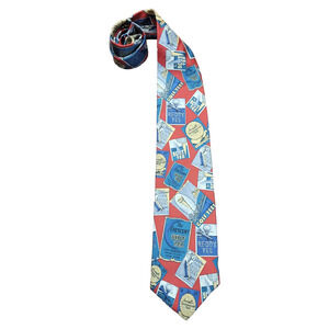 Hathaway Silk Golf Novelty Tie Men’s Red Blue Retro Print 55” x 4” Gift Holiday